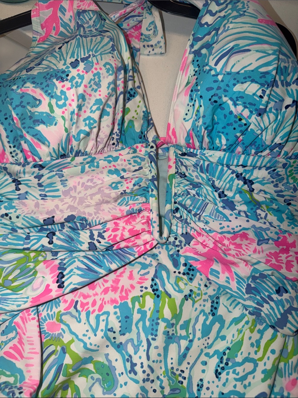 Lilly Pulitzer Tropical Ruched Halter One-Piece in Aqua, Pink & Green - Picture 5 of 5